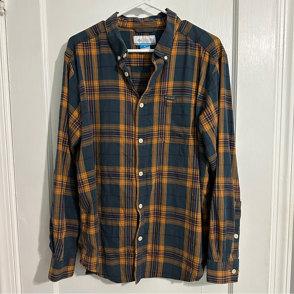 Columbia Plaid Button Down Long Sleeve Short Size Large